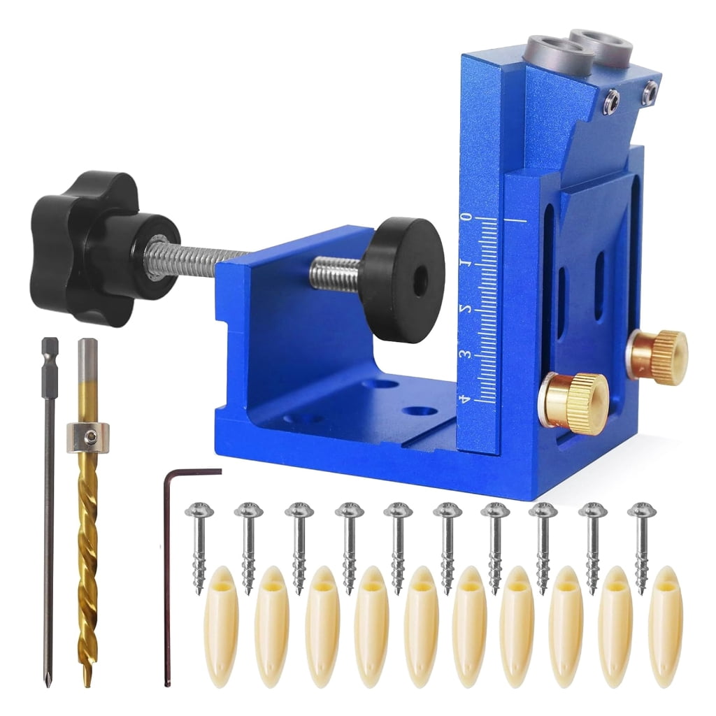 Adjustable Wood Doweling Jig Drill Locator Hole Puncher Positioning Opener Woodworking Tool Includes Drill Bit and Plugs