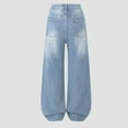 thumbnail image 6 of Girls Light Blue Wide Leg Jeans High Rise Balloon Pants Vintage Washed Denim for Teens Juniors 9-16 Years Stretchy Comfort Fit,Size 15-16 T, 6 of 6
