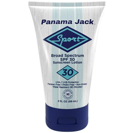 Panama Jack Sport Sunscreen Lotion - SPF 30  Broad Spectrum UVA/UVB Protection  Non-Greasy  PABA  Paraben  Gluten & Cruelty Free  3 FL OZ (Pack of 1)