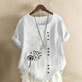thumbnail image 2 of Savings Womens Vintage Linen Tee Shirts Floral Printed Tunic Blouses Plus Size Loose Fitted T Shirts Round Neck Short Sleeve Tops Front Buckle Basic Tunics Cute Dandelion Pattern Blouses Outfits, 2 of 4