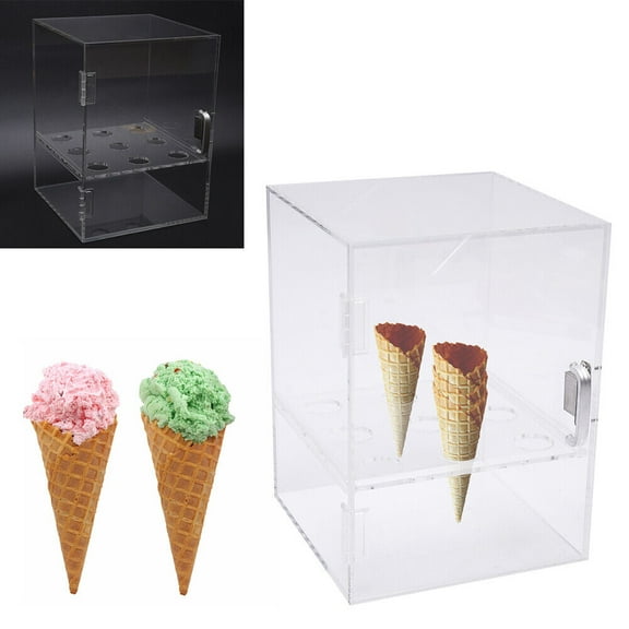 Ice Cream Cone Cabinet, 9 Holes Acrylic Ice Cream Cone Holder, Clear Waffle Hand Roll Sushi Display Stand Transparent Display Cabinet for Weddings, Birthday Parties, Anniversaries
