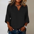 thumbnail image 2 of BILIKEYU Women's 3/4 Sleeve Tops 2026, V Neck Trendy Blouses Loose Fit Summer Casual Tees Flowy Tunic for Legings Going Out Clothes Spring Essential Fashion, Black, 2 of 5