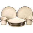 thumbnail image 1 of Handcrafted Ceramic Solid Dinner Set Of 12, Beige | 6 Serving Dinner Plates, 10.6 Inch Each + 6 Small Dinner Bowls, 180ml Each | Stoneware - Dinnerware | Microwave & Dishwasher Safe, 1 of 5