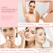 5 in 1 Electric Razor for Women Cordless Hair Removal Ladies Shaver Painless Body Hair Trimmer Remover Rechargeable Epilator for Bikini Facial Nose Ear Eyebrows Leg Armpit