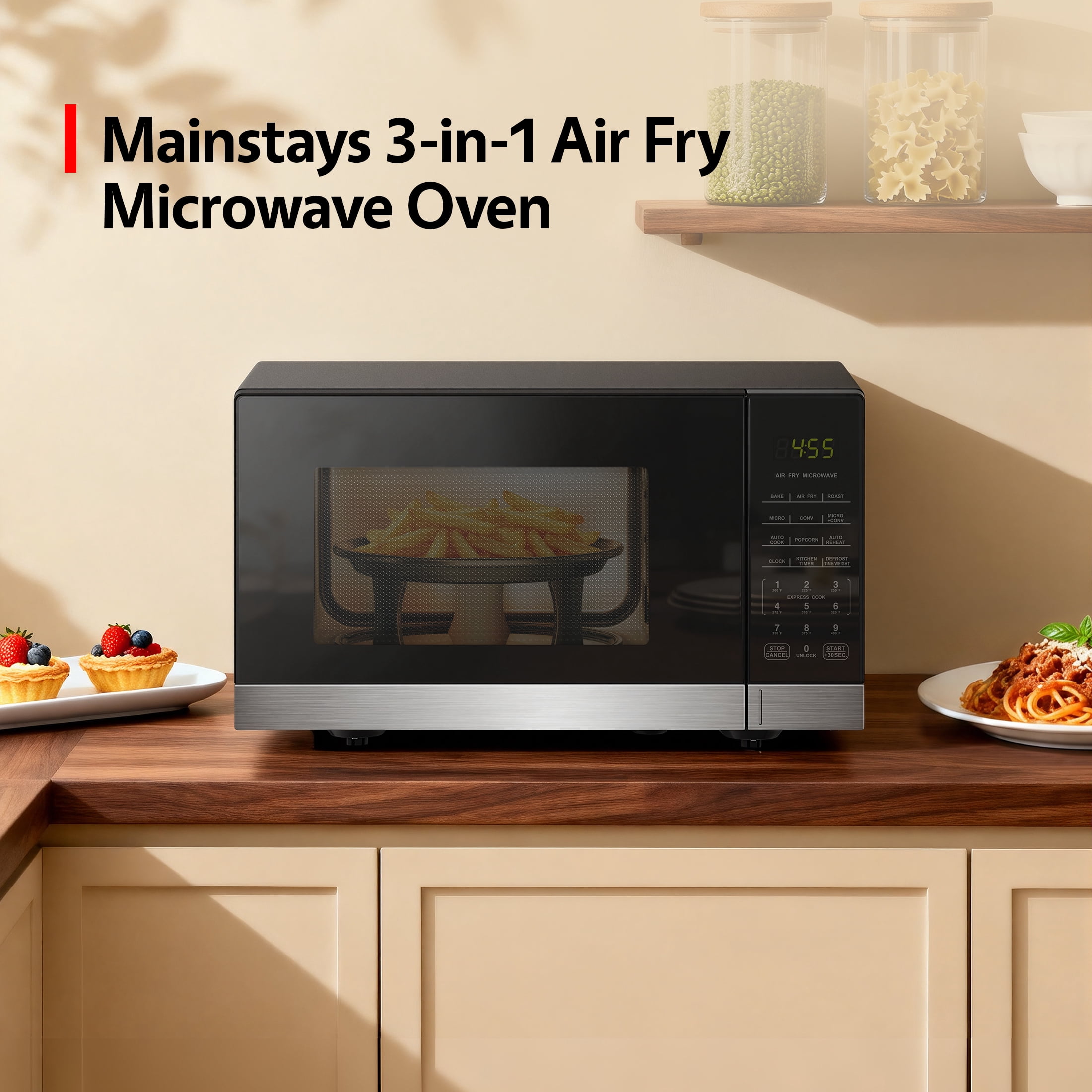 Mainstays 0.9 Cu Ft 3-in-1 Air Fry Convection Microwave Oven, 900 Watts