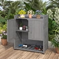 thumbnail image 2 of YODOLLA Potting Bench, Wooden Outdoor Storage Cabinet with Adjustable Shelf, Patio Storage with Metal Tabletop, Potting Table for Garden, Patio and Lawns, Gray, 2 of 7