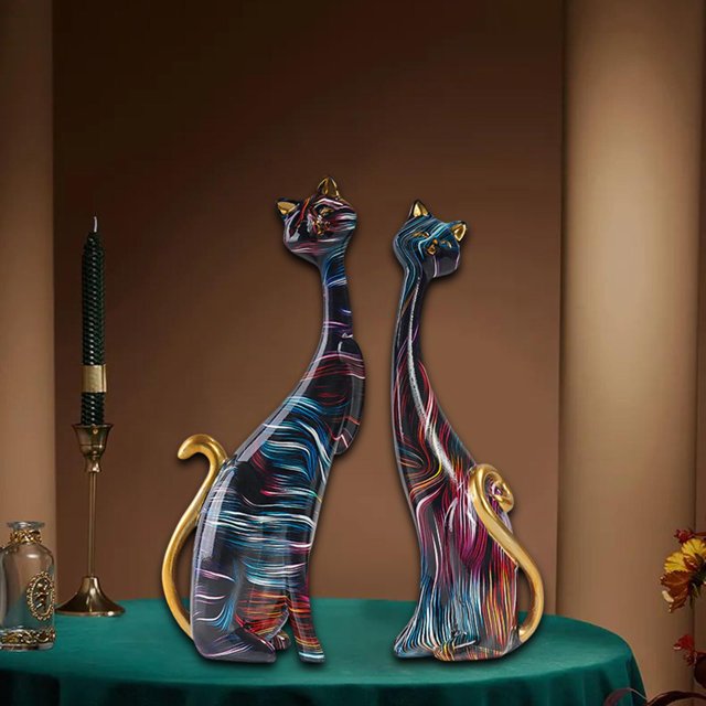 Estatuilla de gato de 2 piezas, estatua de Animal, adorno de artesanía de mesa coleccionable colorido de resina para decoración moderna del hogar, Estilo B Soledad Estatuilla de gato