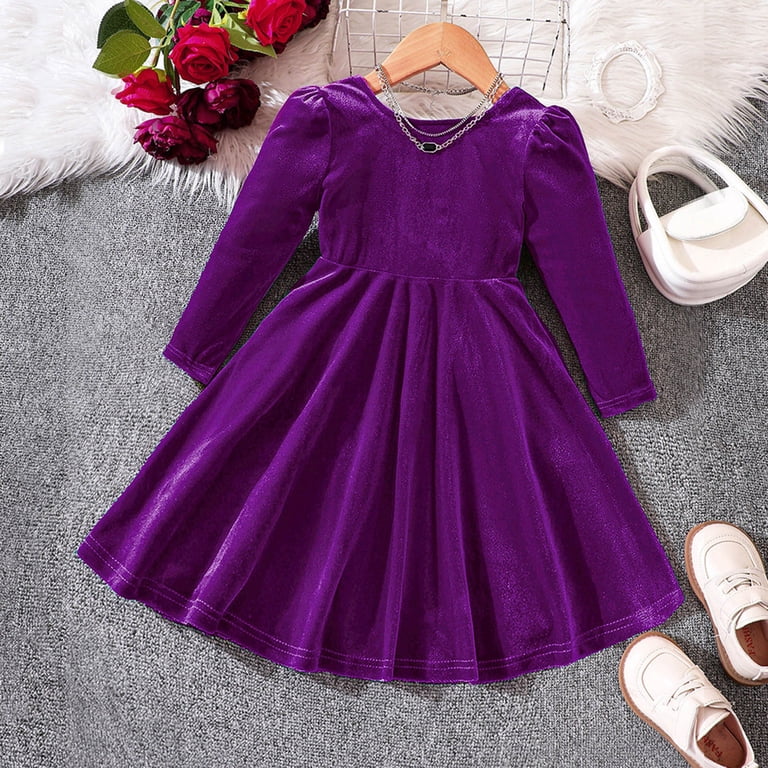 4t girls fall dress XEGLSBU Fall Dresses with Sleeves Midi Length Toddler Girls Long Sleeve  Dresses Bowknot Hollow out Princess Dress Clothes Fall Dresses Long Sleeve  Bodycon Purple Size 4-5 Years