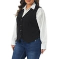 thumbnail image 4 of Agnes Orinda Women's Plus Size Suit Vest Corduroy Lined Waistcoat V Neck Sleeveless Jacket Outerwear Work Blazer with Button 4X Black, 4 of 6