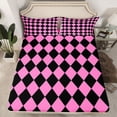 thumbnail image 2 of Homewish Abstract Geometric Plaid Bed Sheets,Modern Minimalist Style King Sheets,Pink Black Grid Sheet Set For Girls Kids,Ultra Soft Home Decor,4 Pieces, 2 of 7