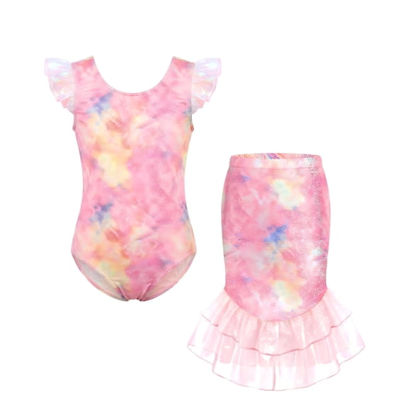 Girls 2pcs Fish Tail Skirt Swimwear Cosplay Swimsuit Scale Print Swim Top Bathing Suit Kids Girls 4Y