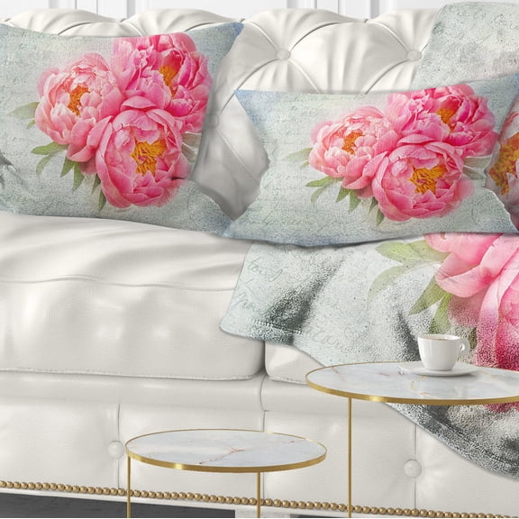 Designart Pink Peony Flowers in White Vase - Floral Throw Pillow - 12x20