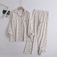 thumbnail image 2 of Women Breathable Pajamas Set Cotton Flannel Plus Size Simple Spring Autumn Winter Cartoon Long Sleeve Trousers Set Fashion Two Piece Sleepwear Comfy Loungewear Sets Soft Loose Nightwear, 2 of 3