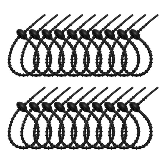 Uxcell 8 Inch Silicone Cable Ties, 20pcs Rubber Reusable Twist Zip Ties Organizer for Home Office Kitchen Food bags Wires Adjustable Bag Clip, Black