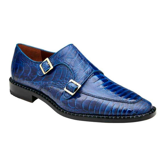 Belvedere Valiente Men's Shoes Ostrich Leg Double Monk Antique Blue