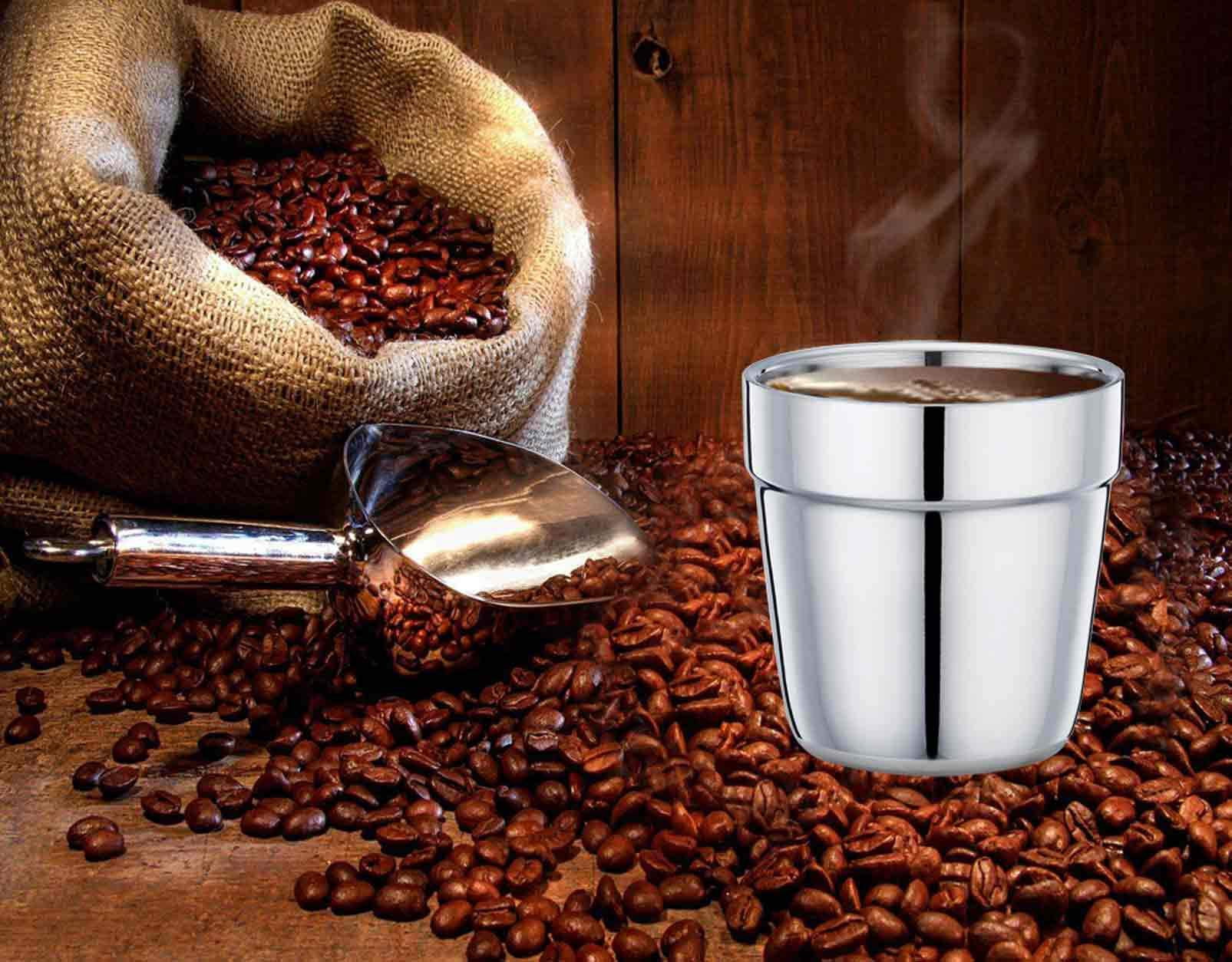 Espresso Cup Set of 4 Double Wall Stainless Steel Coffee Mugs Reusable Stackable Tea Cups Mirror Finish Dishwasher Safe 6 Ounce