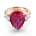 thumbnail image 2 of Gem Stone King 18K Rose Gold Plated Silver Red Created Ruby and White Moissanite  Ring for Women (10.56 Cttw, Gemstone July Birthstone, Pear Shape 16X12MM, Size 7), 2 of 5