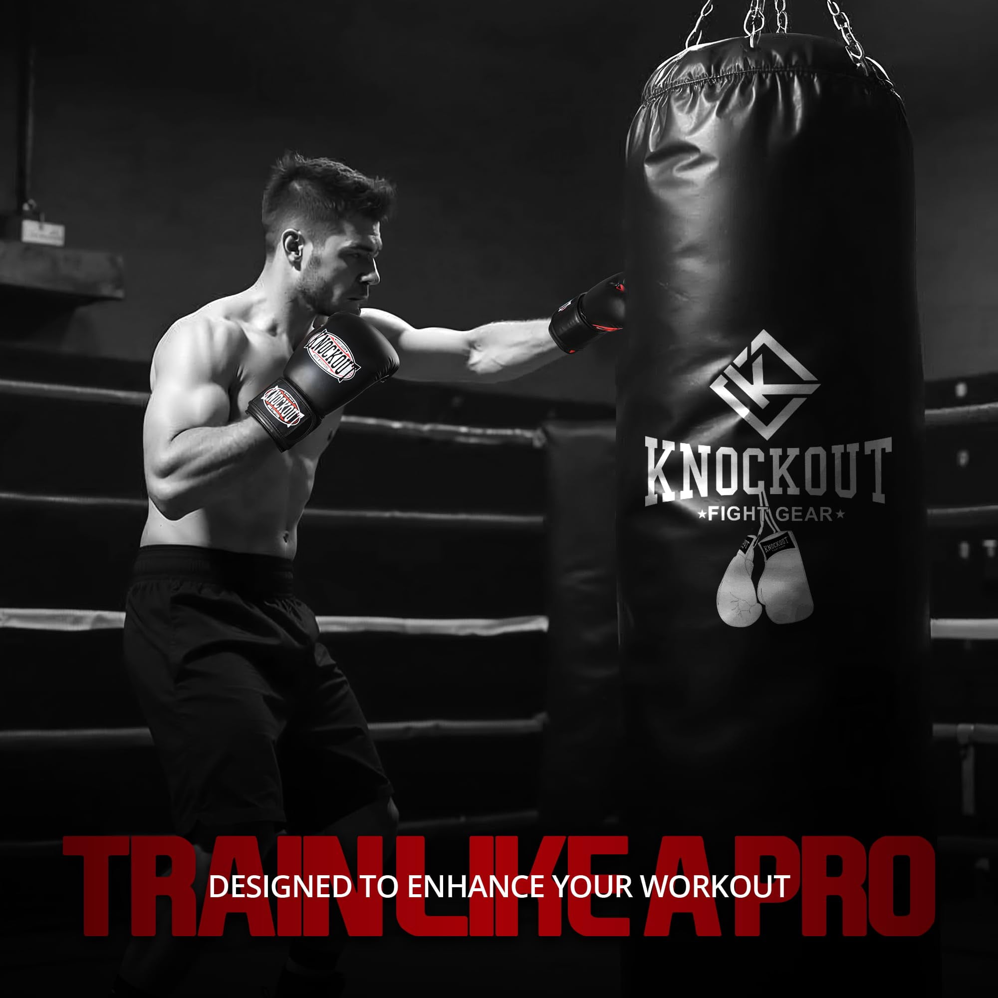 Knockout Boxing Gloves for Men Women, Muay Thai MMA Kickboxing Home Gym Training, Sparing Gloves Pair with Premium Ventilated Palm