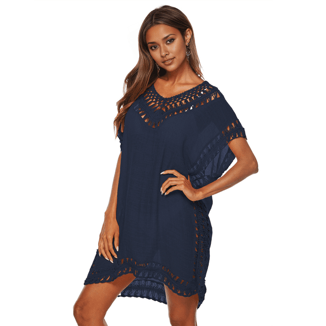 Trajes de Baño para Mujer, Pareos de de Crochet, Pareos de Playa, Trajes de Baño, Pareos de Bikini, Vestidos Azul Marino XXL