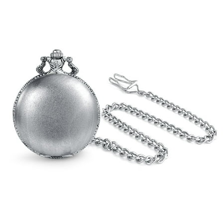 Roman Numeral Mens Pocket Watch Antique Style Rhodium