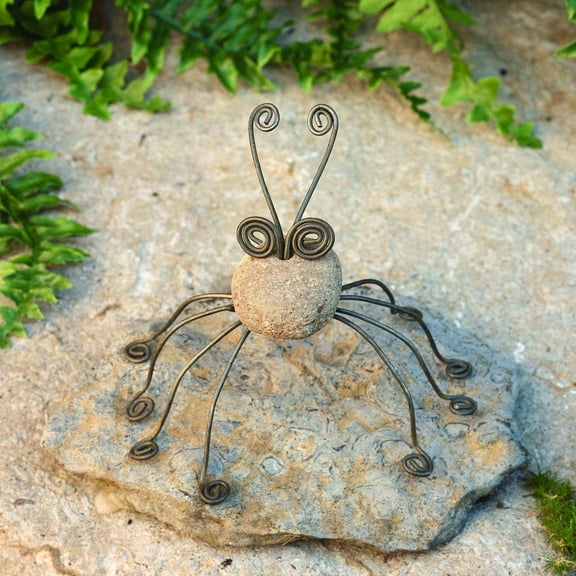 Happy Gardens Handcrafted Spider Lawn Ornament Decor - Steel and Stone