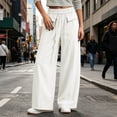 thumbnail image 4 of ZHYou No Boundarie Womens Baggy Pants Casual Stretch Waist Drawstring Quick Dry Wide Leg Lounge Trousers,White,Size L, 4 of 7