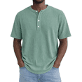 thumbnail image 2 of Henley Shirts for Men Short Sleeve Waffle-Knit Casual 3 Button T-Shirt Regular-Fit Green M, 2 of 4