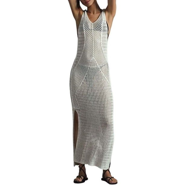 Xishao Mujer Vestido de Encaje Traje de Baño Croché Cubrir Bikini Camisola y Pareos T-White T-White Xishao ropa