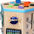 thumbnail image 4 of Tablero sensorial de juguete de madera para manualidades, piezas para actividades de aprendizaje, juguete educativo para edades tempranas, portátil, pescado azul CUTICAT tablero ocupado, 4 of 8