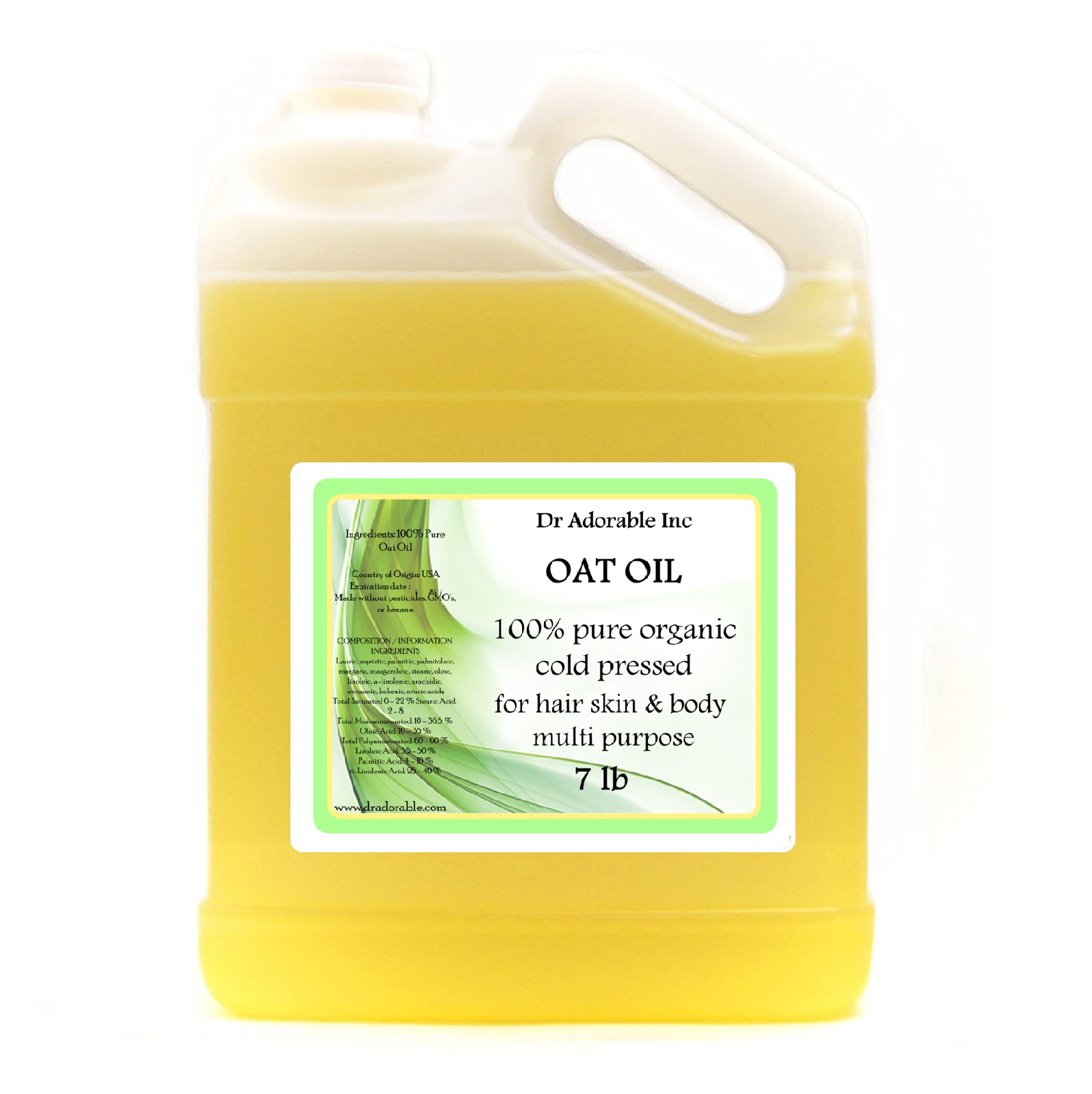 Dr.Adorable Oat Oil 100 Pure Organic Cold Pressed Natural 7 LB