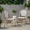 thumbnail image 2 of Chaises Bistro Françaises d'Extérieur en Rotin PE et Aluminium, Ensemble de 2, Gris Rouillé et Blanc, Fini à Motif Bambou, 2 of 8