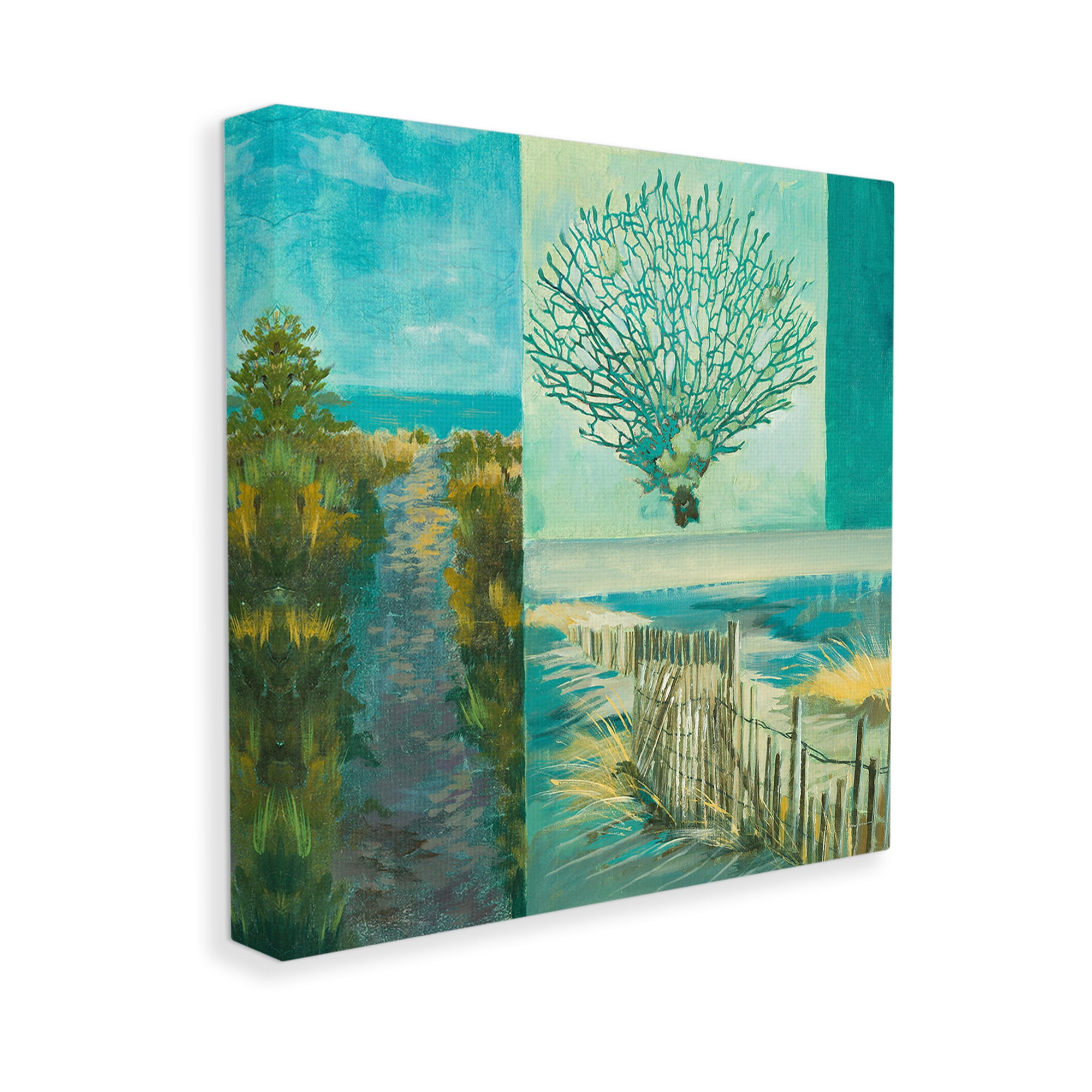 Stupell Industries Modern Beach Coral Collage Landscape Painting Gallery Wrapped Canvas Art Print Wall Art, 24 x 24