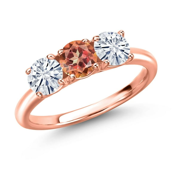 Gem Stone King 18K Rose Gold Plated Silver Ecstasy Mystic Topaz and White Moissanite Engagement Ring for Women | 2.00 Cttw | Round 5MM | Gemstone November Birthstone | Size 7