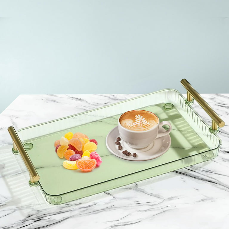 Rectangle Tray Decorative Tray Breakfast Tray Modern Food Tray Clear Acrylic Tray Serving Tray with Handles for Dresser Countertop BBQ, Size: Medium