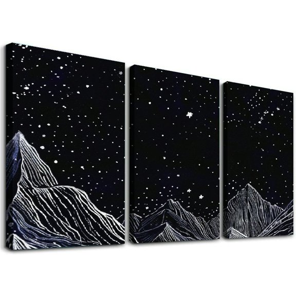 Mountain range, stars, night sky Canvas Canvas Print Living Room Bedroom Home Office Wall Decor Wall Decor for Bathroom