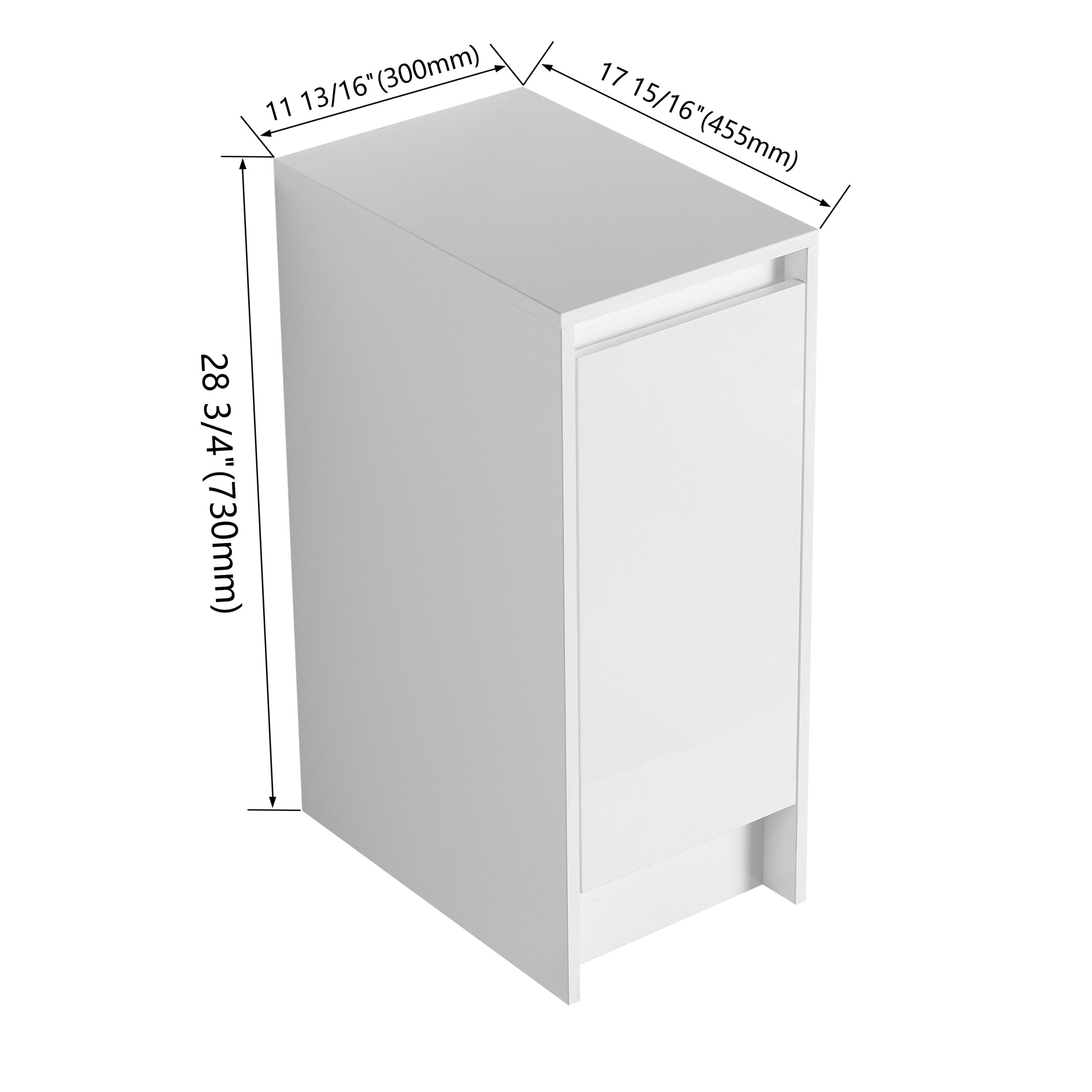 Noble House 12" Freestanding Bathroom Storage Cabinet, Soft-Close Door, Adjustable Shelf, Hidden Handle, Glossy White