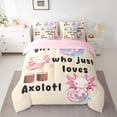 thumbnail image 2 of jejeloiu Kawaii Axolotl Lovers 7 Pieces Bedding Comforter Set,Ocean Cartoon Animal Full Bedding Set,Pink Black Beige Fitted Sheet Flat Sheet For Girls,Super Cozy Room Decor Reversible, 2 of 8