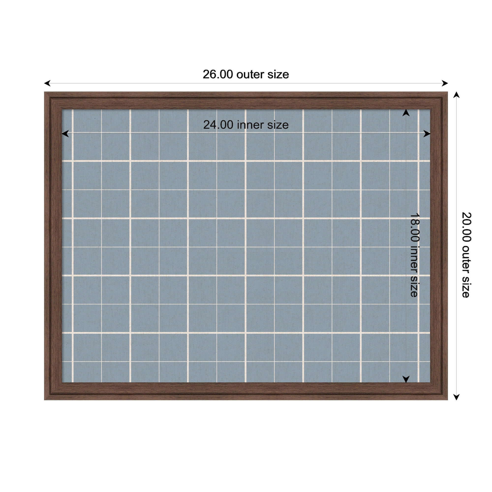 Kate and Laurel Framed Fabric Pinboard 26 x 20, Light Blue Plaid Printed Linen Classic Bulletin Board for Use as a Vision Board or Wall Organization, Florence Medium Brown Frame