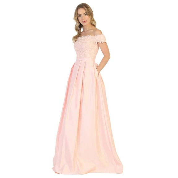 Women's May Queen Off The Shoulder Long Ballroom Classy Dress Blush Pink 4