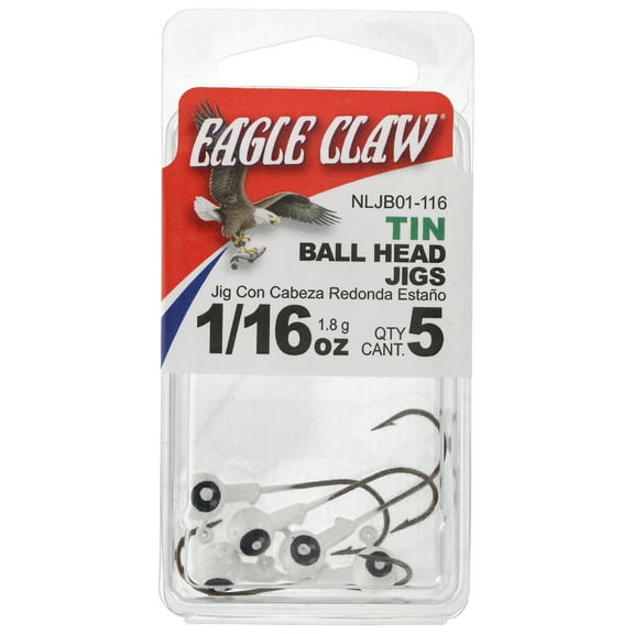 Eagle Claw Tin Ball Head Jig - Double eye - 5 pack - 1/16 oz - White