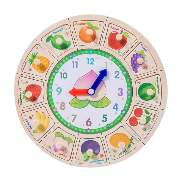 Alphabet Learning Toy Wood Clock Toy Traffic Fruit Teaching Clocks ...