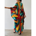 thumbnail image 3 of OYYN Women's Abstract Print Batwing Sleeve Loose Maxi Dress Oversized Kaftan Caftan Gown for Beach Vacation Casual Wear, 3 of 6