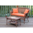 thumbnail image 1 of Jeco W00205-LCS016 Honey Wicker Patio Love Seat And Coffee Table Set With Orange Cushion, 1 of 1