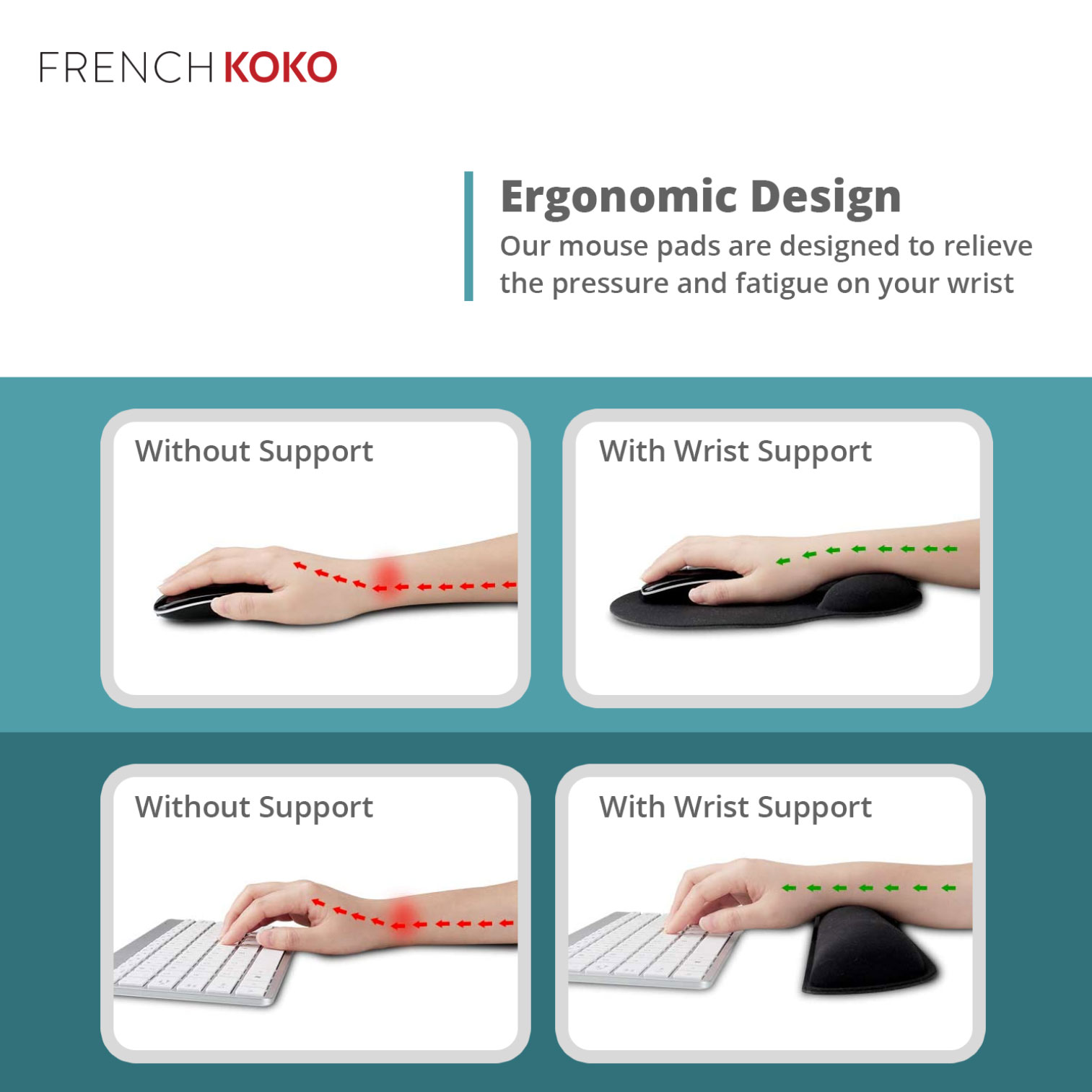 French Koko Mouse Pad & Keyboard Pad with Wrist Support, Non Slip Comfortable Pretty Mousepad with Gel Support Desktop Laptop Mouse Pad Rest Memory Foam for Easy Mouse Movement Cute Electronics - image 3 of 5