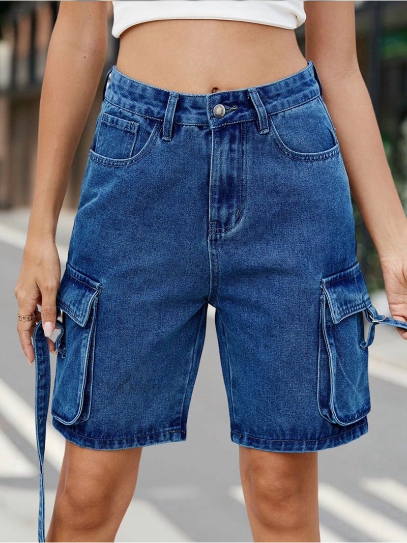 Women'S Y2K Baggy with Multi Pockets Bermuda Wide Leg Knee Length