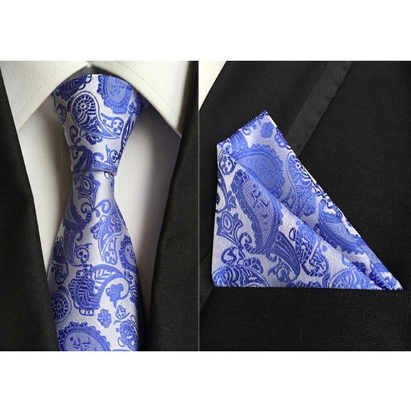 Men's Tuxedo Floral Paisley Necktie Pocket Square Wedding Tie Handkerchief Set