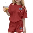 thumbnail image 3 of ZVAVZ Boys Girls 2 Piece Outfits Cherry Bow Graphic Tee Shirt and Shorts Set Indpendence Day Patrotic Matching Set 4th of July Clothing Sets Red 13-14Years, 3 of 7