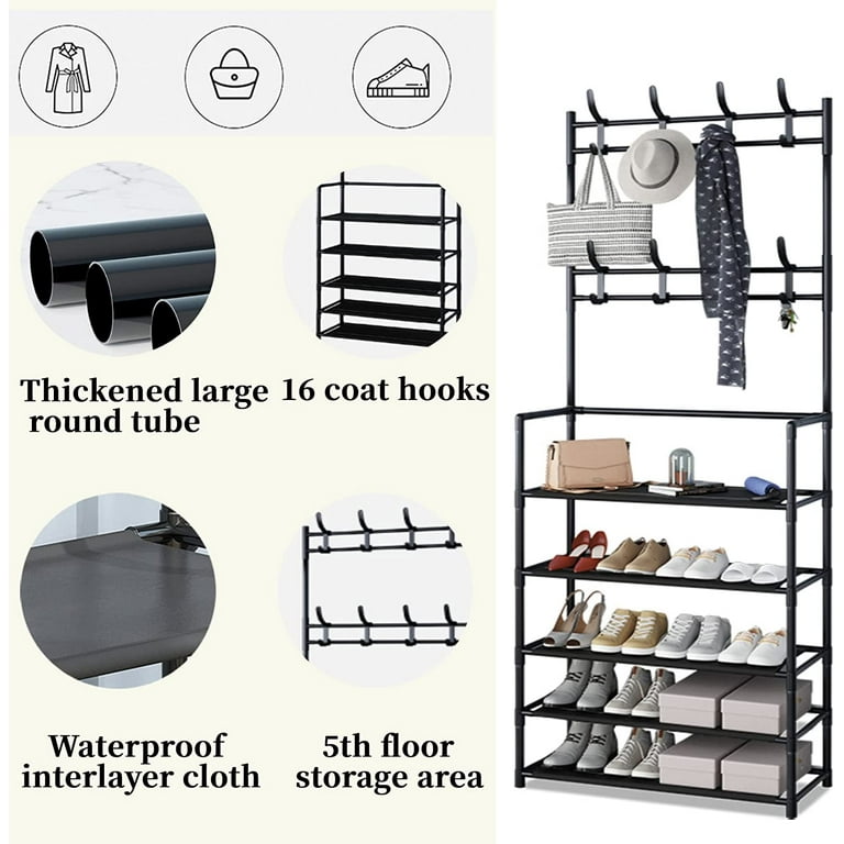 3 in 1 Entryway Coat Rack with Shoe Rack 31 10 65 inches Coat Clothes Rack Shoe Storage Bench Multipurpose Hat and Shoe Storage Rack with 5 Tier 8