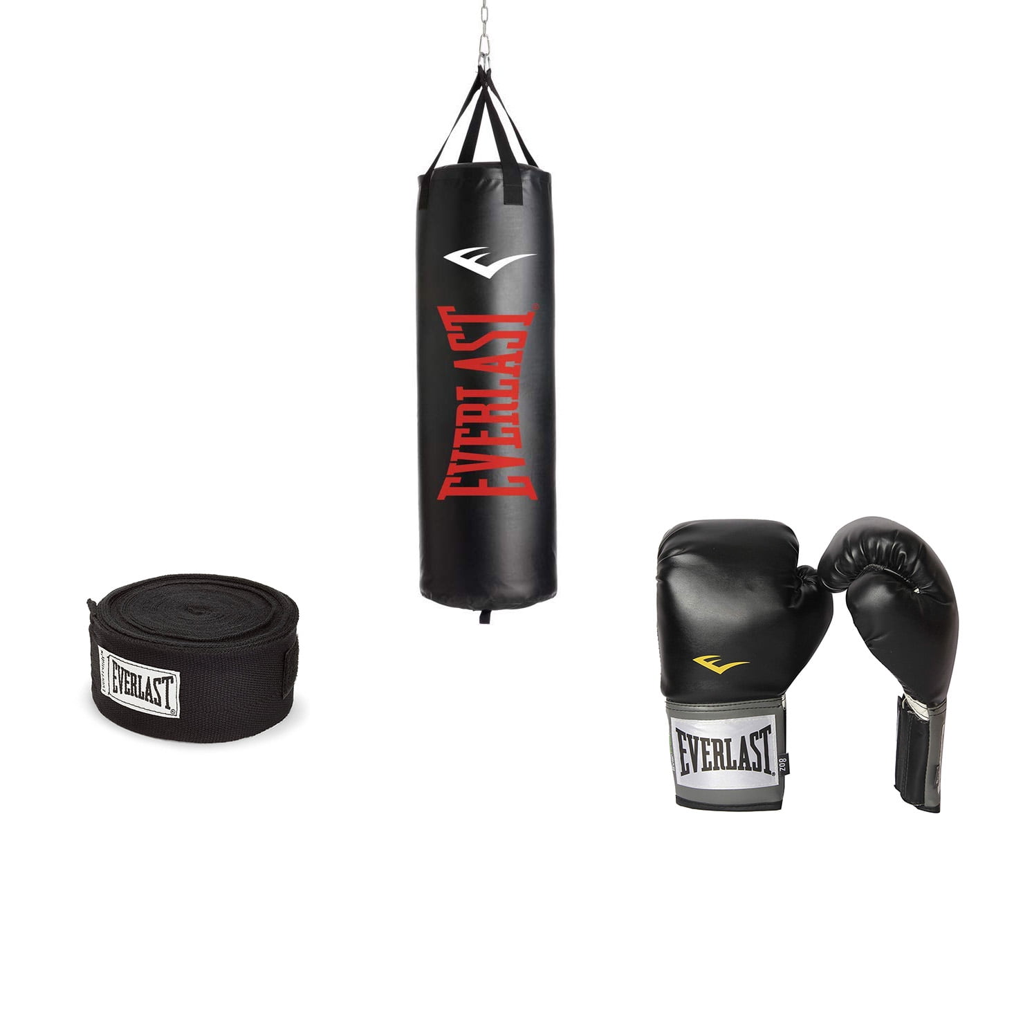 Heavy Punching Bag Kit 100 Lb Boxing Gloves Hand Wraps Vintage Style Everlast 