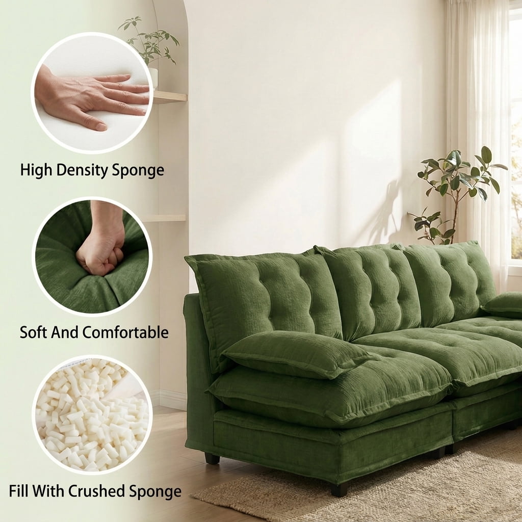 AISWORD 77" Sleeper Modular Sectional Cloud Sofa with 2 Ottomans, Chenille Fabric Deep Seat Couch with Lattice Decored Cushions